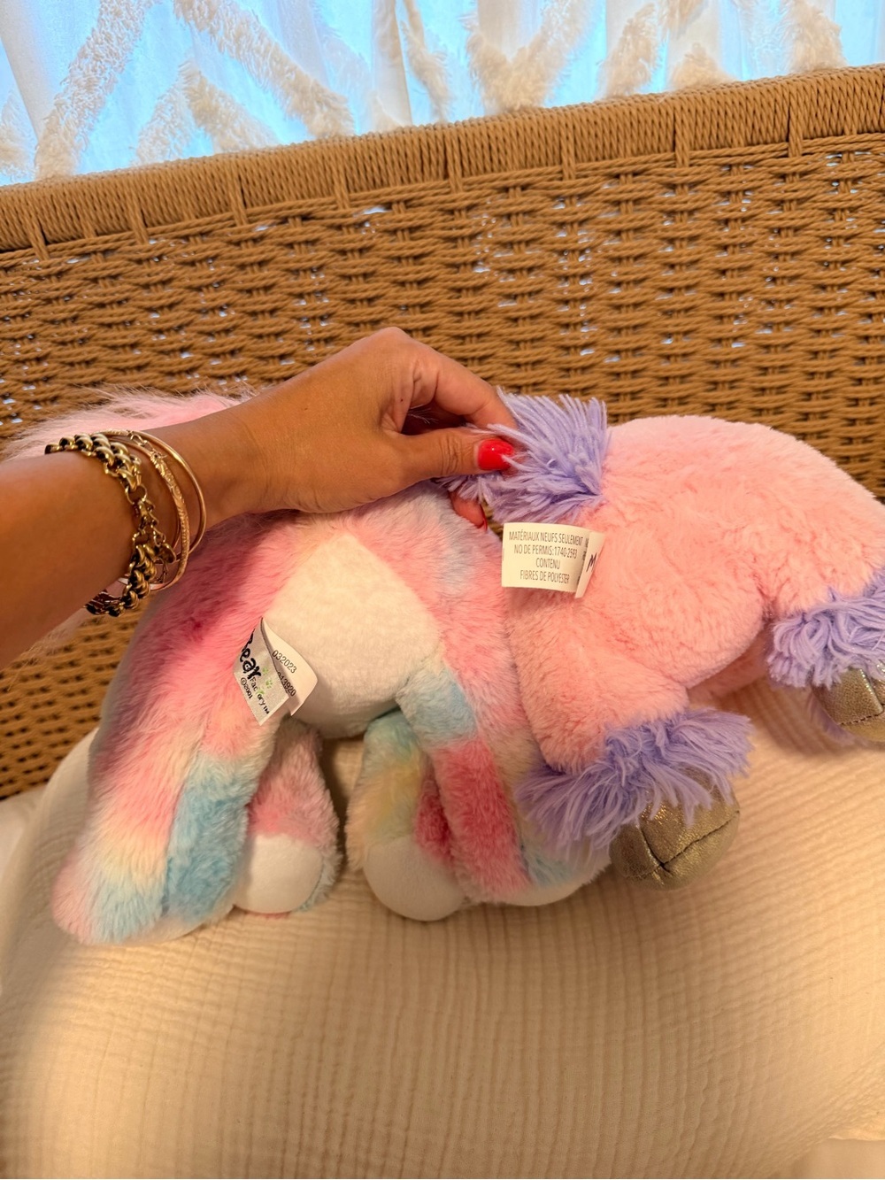 Pastel Rainbow & Pink Unicorn Plush Toy - Soft Cuddle Buddy - Picture 5 of 6
